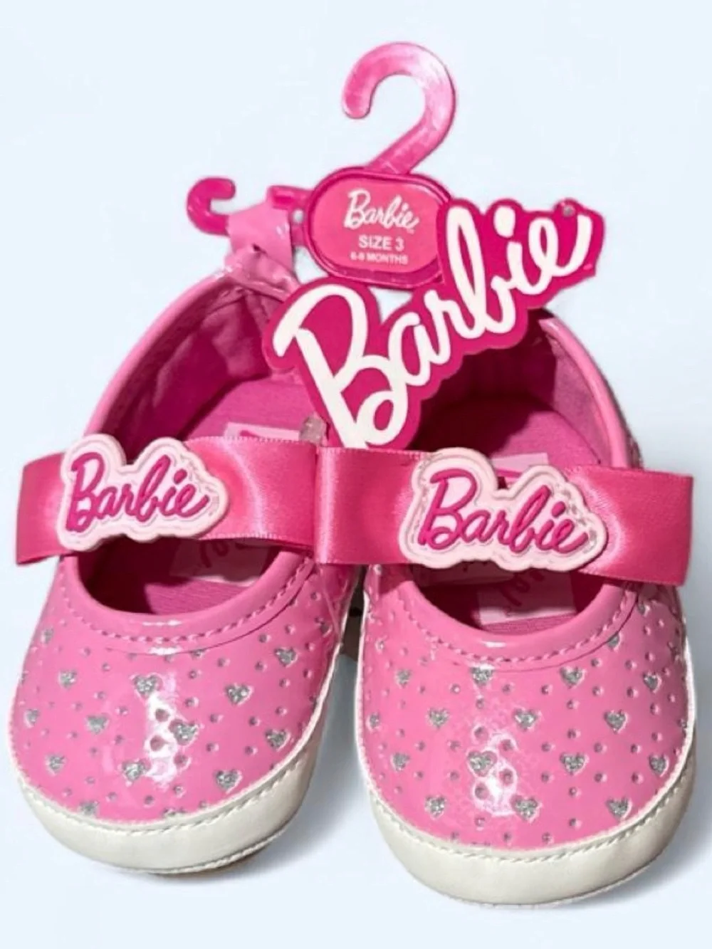 Barbie Pink Heart-Print Mary Jane Baby Shoes